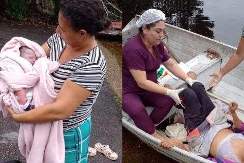 Equipe de Saúde da UBS Manoel Rumão presta assistência a mulher que deu a luz dentro de lancha no rio Urubu